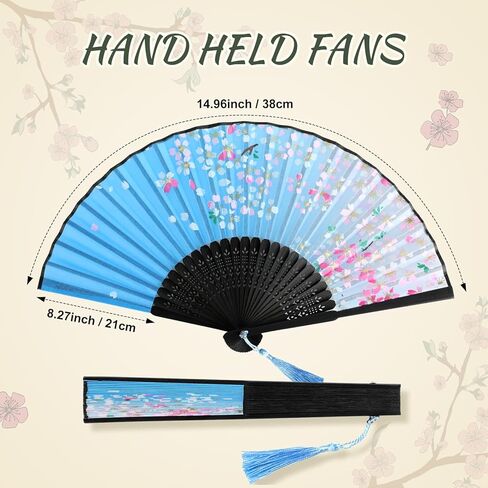 Zonon 4 Pack Handheld Floral Folding Fans Hand Held Fans Silk Bamboo Fans with Tassel Women Hollowed Hand Foldable Fan with Fabric Sleeve for Dancing Wedding Decoration Women Gifts (Vintage Color) in Saudi Arabia