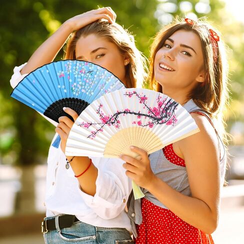Zonon 4 Pack Handheld Floral Folding Fans Hand Held Fans Silk Bamboo Fans with Tassel Women Hollowed Hand Foldable Fan with Fabric Sleeve for Dancing Wedding Decoration Women Gifts (Vintage Color) in Saudi Arabia