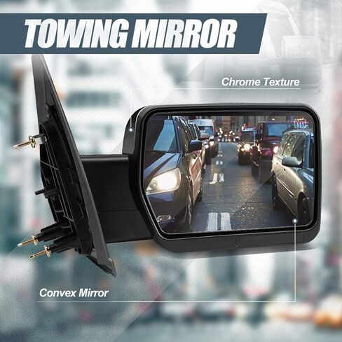 Auto Dynasty Right Passenger Side Chrome Power Heated Glass Manual Folding Rear View Tow Mirror Compatible with Ford F-150 04-14 in Kuwait