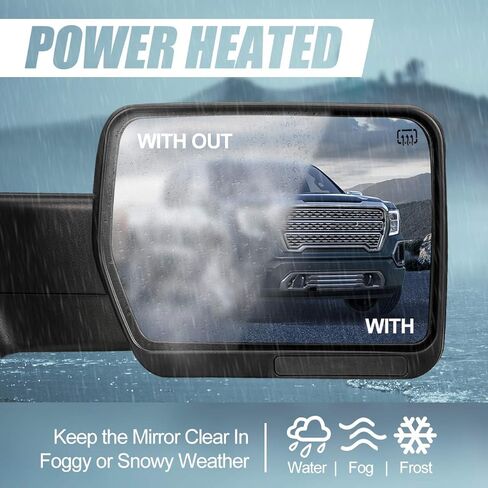 Auto Dynasty Right Passenger Side Chrome Power Heated Glass Manual Folding Rear View Tow Mirror Compatible with Ford F-150 04-14 in Kuwait