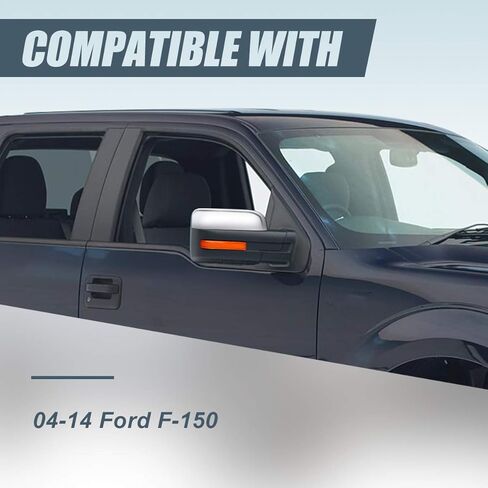 Auto Dynasty Right Passenger Side Chrome Power Heated Glass Manual Folding Rear View Tow Mirror Compatible with Ford F-150 04-14 in Kuwait