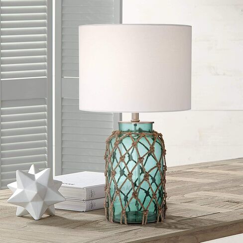 360 Lighting Crosby Cottage Accent Table Lamps 22.5" High Set of 2 Natural Coastal Blue Green Rope Net Off White Drum Shade Decor for Living Room Bedroom House Bedside Nightstand in Kuwait