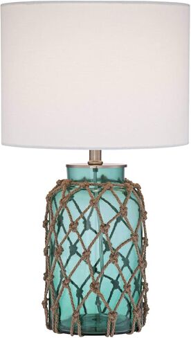 360 Lighting Crosby Cottage Accent Table Lamps 22.5" High Set of 2 Natural Coastal Blue Green Rope Net Off White Drum Shade Decor for Living Room Bedroom House Bedside Nightstand in Kuwait