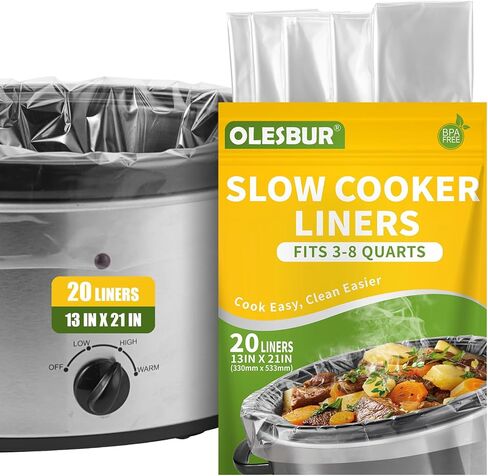 Slow Cooker Liners, 13"x21", 20 Count, Fits 3-8 Quarts, Disposable Pot Liners Compatible with Crockpot, Oval Large Size, BPA-Free Cooking Bags, Kitchen Accessories, Cook with Ease in Saudi Arabia