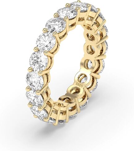 4mm 925 Sterling Silver Rings Gold Engagement Wedding Band Eternity Cubic Zirconia Round Simulated Diamond Stackable Ring for Women in Saudi Arabia