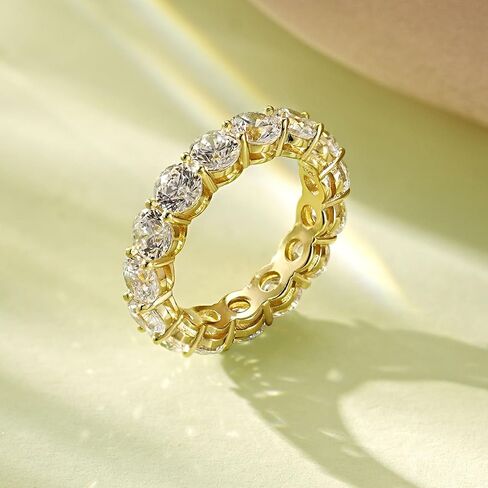 4mm 925 Sterling Silver Rings Gold Engagement Wedding Band Eternity Cubic Zirconia Round Simulated Diamond Stackable Ring for Women in Saudi Arabia