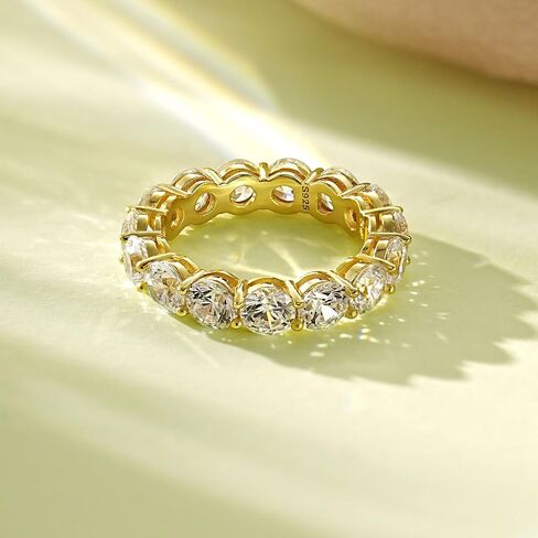 4mm 925 Sterling Silver Rings Gold Engagement Wedding Band Eternity Cubic Zirconia Round Simulated Diamond Stackable Ring for Women in Saudi Arabia
