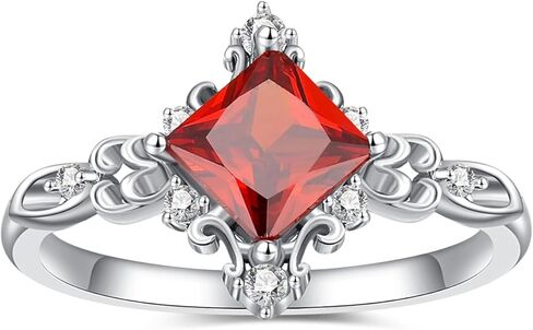 Garnet Engagement Ring for Women 925 Sterling Silver 5.5mm Princess Cut January Birthstone Ring in Kuwait