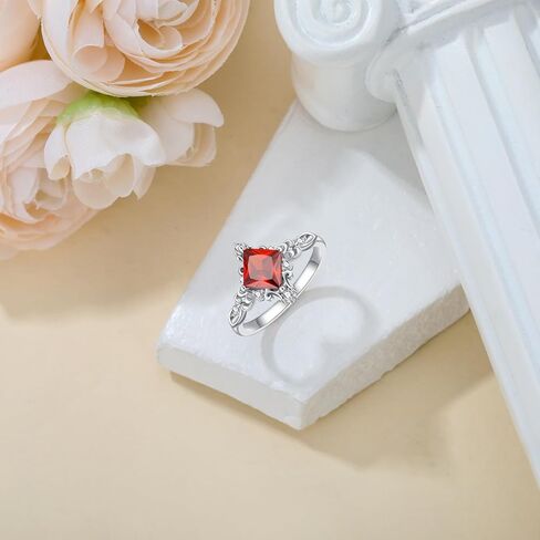 Garnet Engagement Ring for Women 925 Sterling Silver 5.5mm Princess Cut January Birthstone Ring in Kuwait