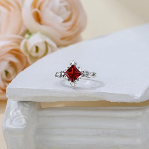 Garnet Engagement Ring for Women 925 Sterling Silver 5.5mm Princess Cut January Birthstone Ring in Kuwait