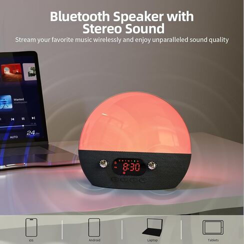 ساعات إنذار Smartrise Sunrise Smart لغرف النوم ، مكبر صوت Bluetooth ، آلة التحكم في التطبيق الأبيض ، آلة صوت ضوضاء أبيض ، ضوء الليل ، استيقظ ضوءًا للأطفال ، المراهقين ، البالغين ، النائمون الثقيلون in Kuwait