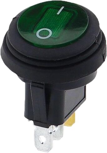 1pcs Waterproof Button with 12V 220V Light Rocker Switch Opening 20MM Boat-Shaped Round 3Pin Silver Point Switches(Green,12V) in Saudi Arabia