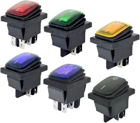 250VAC KCD4 201 203 Waterproof Rocker Switch DPST 4pin ON Off 12V 220V LED 6 Pin ON ON Boat Car Rocker Switch(Green Light,ON-Off-ON 6PIN_220V) in Saudi Arabia