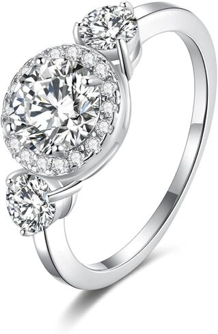 S925 Sterling Silver Engagement Rings for Women ، 1Ct Band Band Ring Round Cut VVS1 D-Color ، Gridal Gift for Home in Saudi Arabia