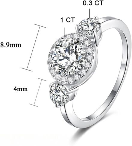 S925 Sterling Silver Engagement Rings for Women ، 1Ct Band Band Ring Round Cut VVS1 D-Color ، Gridal Gift for Home in Saudi Arabia