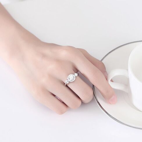 S925 Sterling Silver Engagement Rings for Women ، 1Ct Band Band Ring Round Cut VVS1 D-Color ، Gridal Gift for Home in Saudi Arabia