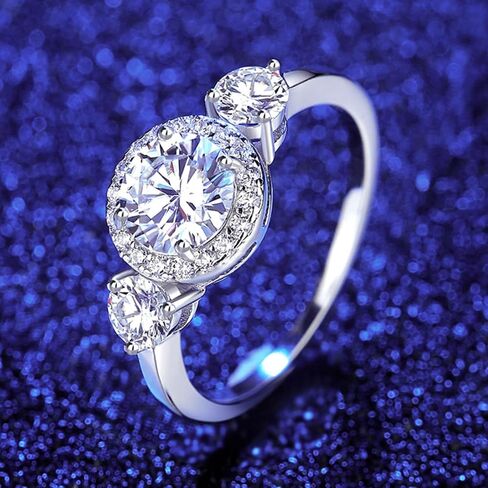 S925 Sterling Silver Engagement Rings for Women ، 1Ct Band Band Ring Round Cut VVS1 D-Color ، Gridal Gift for Home in Saudi Arabia