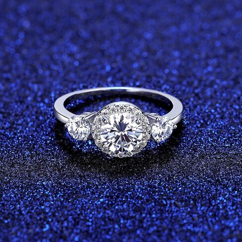 S925 Sterling Silver Engagement Rings for Women ، 1Ct Band Band Ring Round Cut VVS1 D-Color ، Gridal Gift for Home in Saudi Arabia