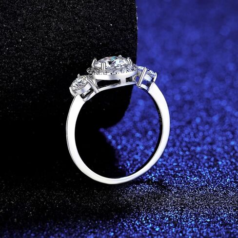 S925 Sterling Silver Engagement Rings for Women ، 1Ct Band Band Ring Round Cut VVS1 D-Color ، Gridal Gift for Home in Saudi Arabia