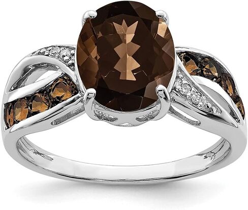 Sonia Jewels Real 925 Sterling Silver Diamond and Brown Smoky Quartz Engagement Ring (.02 cttw.) in Saudi Arabia