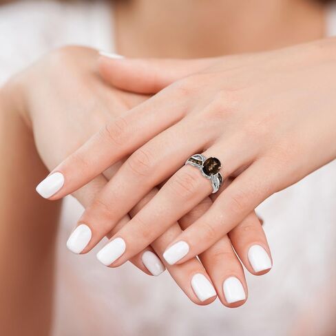 Sonia Jewels Real 925 Sterling Silver Diamond and Brown Smoky Quartz Engagement Ring (.02 cttw.) in Saudi Arabia