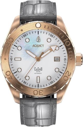 Aquacy Bronze CUSN8 MENM MENM OF PEARL WATTERATION AUTOMATION مع جلود 200 متر - مادة جلدية إيطالية in Saudi Arabia