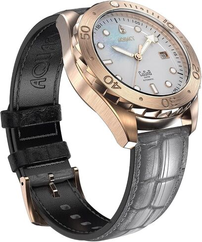 Aquacy Bronze CUSN8 MENM MENM OF PEARL WATTERATION AUTOMATION مع جلود 200 متر - مادة جلدية إيطالية in Saudi Arabia
