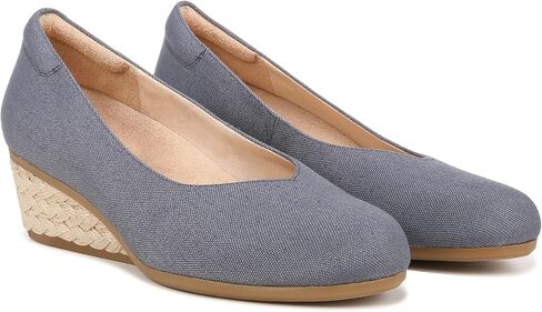 حذاء نسائي من Dr. Scholl Be Ready بكعب عريض من القماش الكتاني الأزرق مقاس 7.5 متر in Kuwait