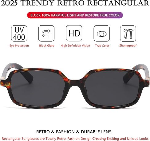 AIEYEZO Retro Rectangular Sunglasses for Women Fashion Square Sun Glasses Trendy Vintage Small Frame Shades in Saudi Arabia