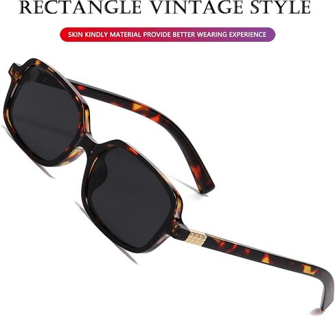 AIEYEZO Retro Rectangular Sunglasses for Women Fashion Square Sun Glasses Trendy Vintage Small Frame Shades in Saudi Arabia