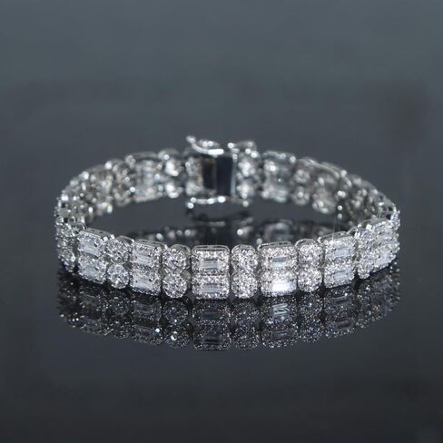 14K Gold Over S925 Tennis Bracelet, Hip-Hop Style Round Square Bracelet, Emerald Cut Moissanite Bracelet, Couple Bracelet - Fashionable Couple Outfit, Moissanite Shines Brightly, Perfect for Holiday Celebrations,Fathers Day From Wife in Saudi Arabia