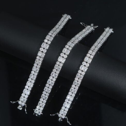 14K Gold Over S925 Tennis Bracelet, Hip-Hop Style Round Square Bracelet, Emerald Cut Moissanite Bracelet, Couple Bracelet - Fashionable Couple Outfit, Moissanite Shines Brightly, Perfect for Holiday Celebrations,Fathers Day From Wife in Saudi Arabia