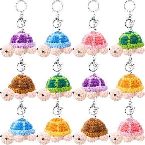 12 Pcs Funny Crochet Turtle Doll Bulks with Keychain Handmade Emotional Sustenance Knitting Turtle Mini Positive Cute Crochet Animal Handwoven Ornaments for Car Home Office in Saudi Arabia