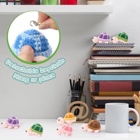 12 Pcs Funny Crochet Turtle Doll Bulks with Keychain Handmade Emotional Sustenance Knitting Turtle Mini Positive Cute Crochet Animal Handwoven Ornaments for Car Home Office in Saudi Arabia
