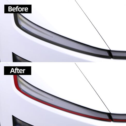 BETTERHUMZ Car Headlight Strips Decorative Compatible with Tesla Model Y Juniper 2025,PET Transparent Headlight Protective Cover Decor Sticker Car Exterior Accessories (Red) in Kuwait