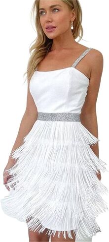 Sequin Fringe Dress Summer Women's Clothing Solid Color Sequined Suspender Tassel Dress Mini in Kuwait