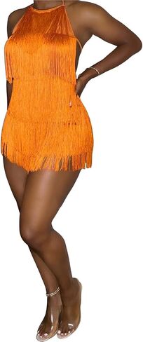 Sequin Fringe Dress Women's Fringed Lace Jumpsuit Party Suspender in Saudi Arabia