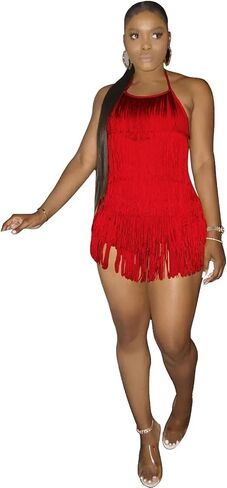 Sequin Fringe Dress Women's Fringed Lace Jumpsuit Party Suspender in Saudi Arabia