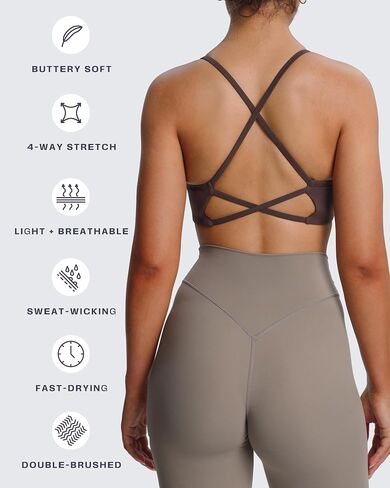 Aoxjox Women's Worning Lily Deep v Cross Sport Pras Fitness Bra Yoga Tank in Saudi Arabia