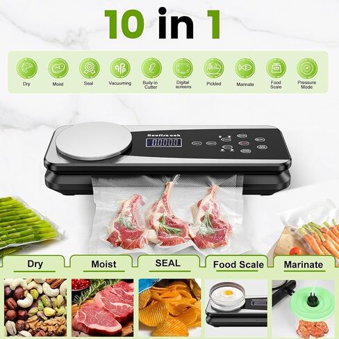 Vacuum Sealer Machine with Food Scale：10-in-1 Functions, Dry & Moist Modes, Pressure, Vacuum Marinate, Easy Mode Selection, Starter Kit for Food Storage & Sous Vide Cooking, Compact Design in Saudi Arabia