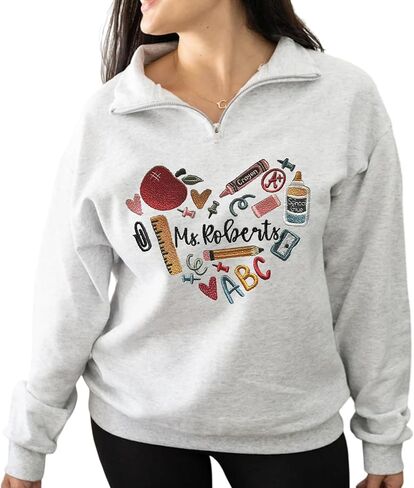 نوني مخصصة للمعلم Quarter Zip Sweatshirt ، مطرزة مخصصة تعليم قميص Sweatshirt ، هدايا المعلمين ، تعليم Sweatshirts in Kuwait