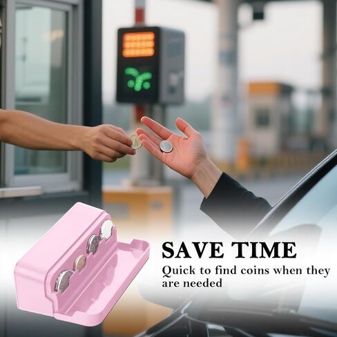 حامل العملة للسيارات ، حامل تغيير السعة الكبيرة للسيارات المتوافقة مع العملات المعدنية من 1 ¢ ، 5 ¢ ، 10 ¢ ، 25 ¢ ، حاملي عملة السيارات الأنيقة والمحمولة لحاملي كوب السيارات/لوحة القيادة (الوردي) in Kuwait