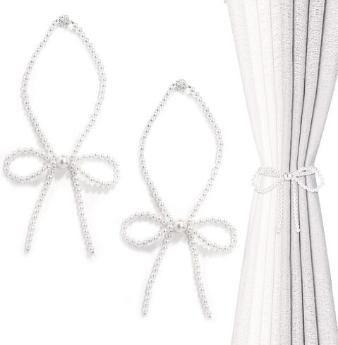 2pcs bow starbacks magnetic stibbacks ، stail لؤلؤة أبيض الستار ظهور مغنطيت الستار Tiebacks حاملي الستار الأنيقة ل Draperies Home Home Startain Cartin in Saudi Arabia
