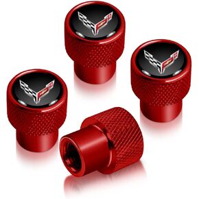 Made for Chevrolet Corvette C8 Logo in Black on Red Aluminum Tire Valve Stem Caps in Saudi Arabia