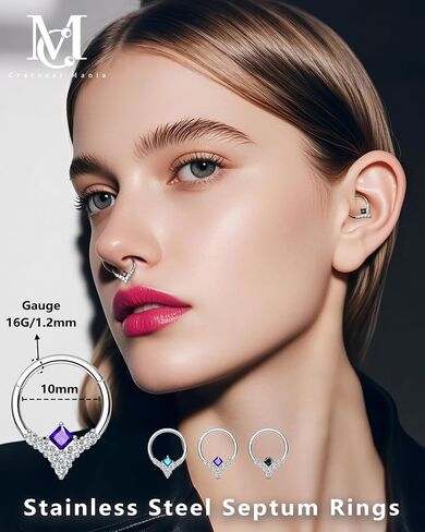 CM Crareesi Mania Dainty Septum Ring 16G 8mm Septum Piercing Jewelry 316L Stainless Steel Daith Earrings for Women Square CZ 10mm in Saudi Arabia