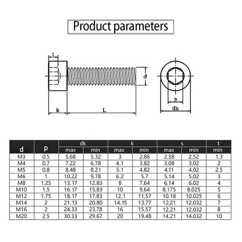 Grade 8.8 Black Hex Socket Cap Screw Set - 2-30 Pieces M3 M4 M5 M6 M8 M10 Socket Cap Screws for Furniture Mounting (20mm, M5 10pcs) in Kuwait
