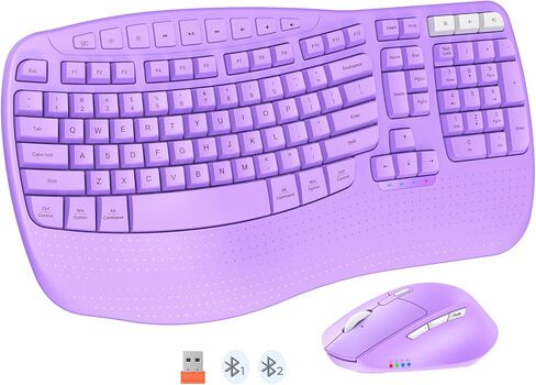 MEETION Wave Ergonomic Keyboard and Mouse Wireless, USB/Bluetooth Wave Ergo Keyboard with Wrist Rest, 4 DPI Adjustable Swing Wheel Silent Wireless Mouse Rechargeable for Windows/Mac/Android Black in Saudi Arabia