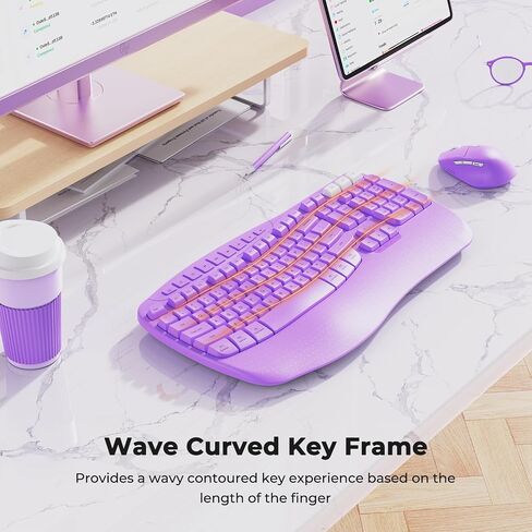MEETION Wave Ergonomic Keyboard and Mouse Wireless, USB/Bluetooth Wave Ergo Keyboard with Wrist Rest, 4 DPI Adjustable Swing Wheel Silent Wireless Mouse Rechargeable for Windows/Mac/Android Black in Saudi Arabia