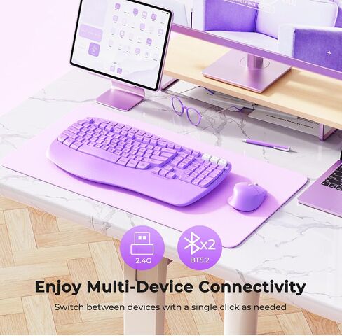 MEETION Wave Ergonomic Keyboard and Mouse Wireless, USB/Bluetooth Wave Ergo Keyboard with Wrist Rest, 4 DPI Adjustable Swing Wheel Silent Wireless Mouse Rechargeable for Windows/Mac/Android Black in Saudi Arabia