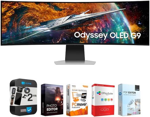 SAMSUNG 49" Odyssey G9 G95C DQHD 240Hz DisplayHDR 1000 Curved Gaming Monitor Bundle with Tech Smart USA Elite Suite 18 Standard Editing Software Bundle + 1 Year CPS Enhanced Protection Pack in Saudi Arabia